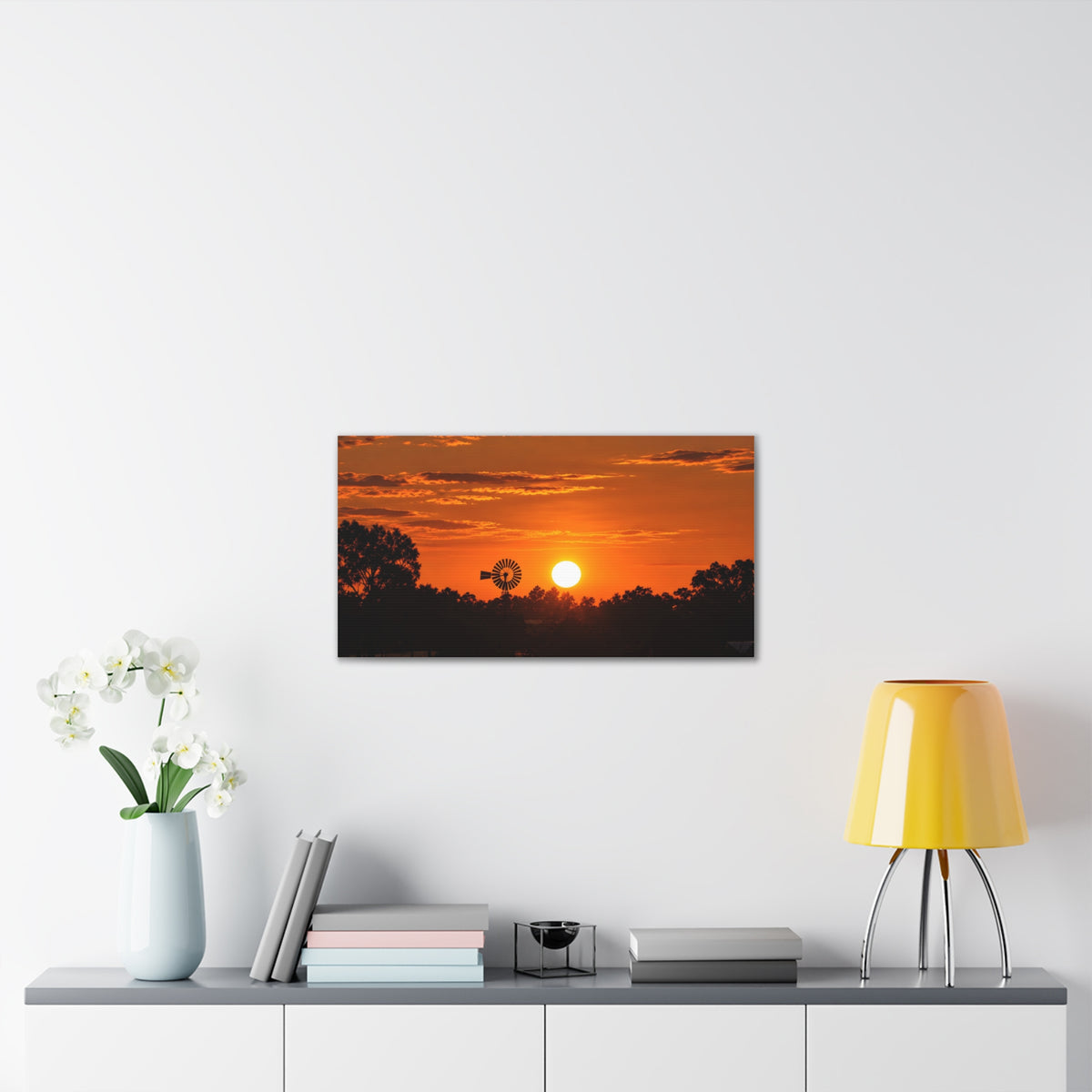 Sunset Windmill Canvas Print — Rural Farmhouse Wall Art