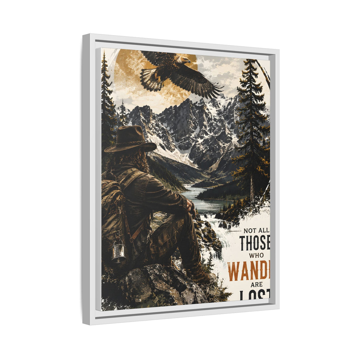 Wander Not Lost Eagle Mountain Canvas Print — Framed Matte Wall Art