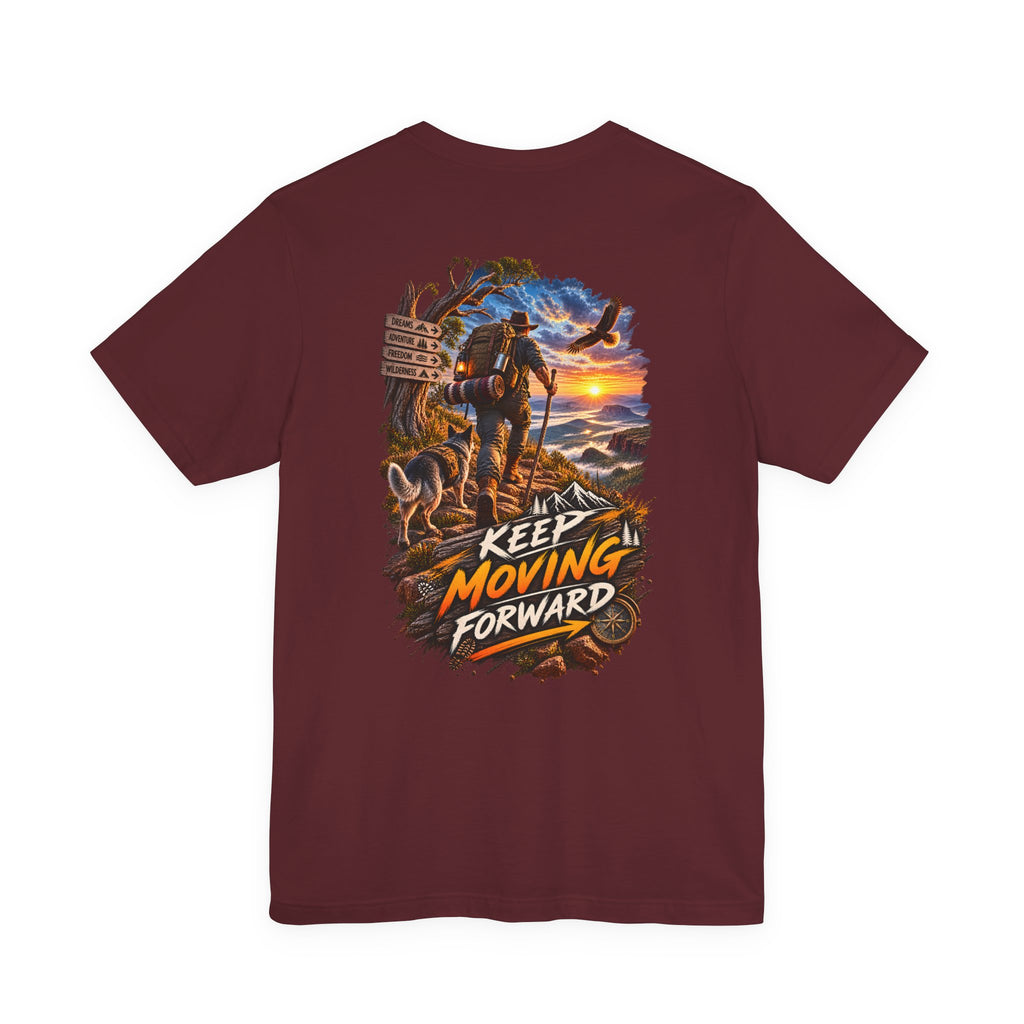 Keep Moving Forward T-Shirt — Motivational Hiker Sunset Graphic Tee