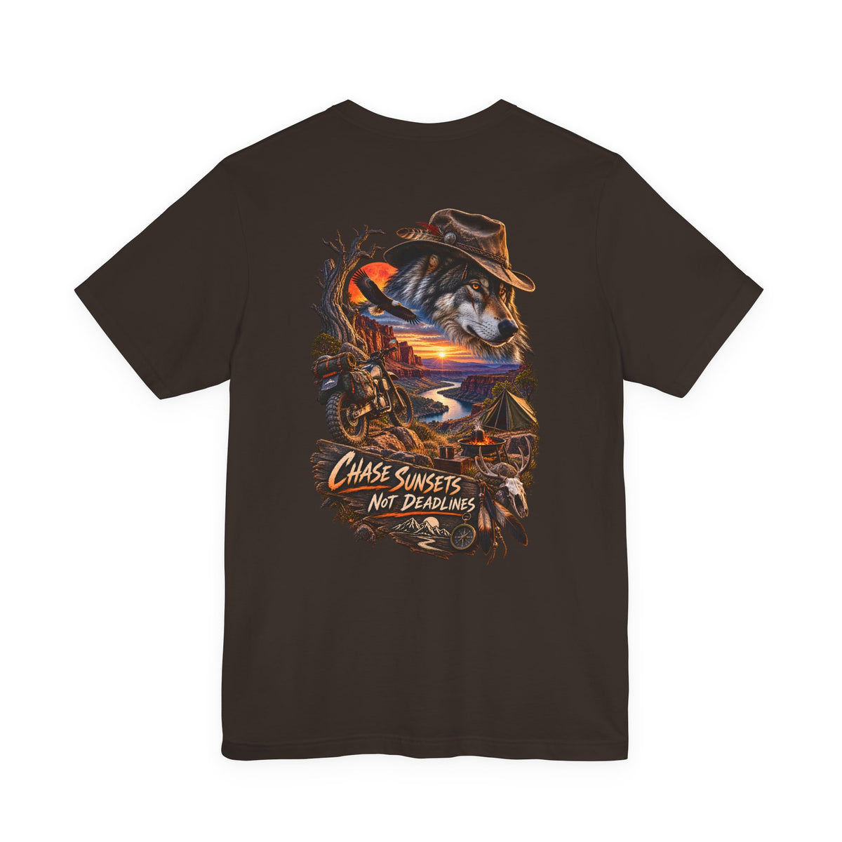 Chase Sunsets Graphic Tee — Motorcycle Sunset Rider Back Print