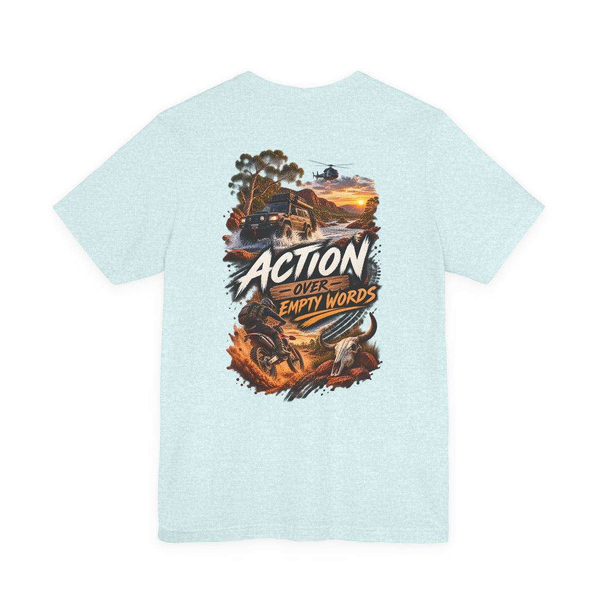 Action Over Empty Words Tee - Adventure Military Graphic T-Shirt