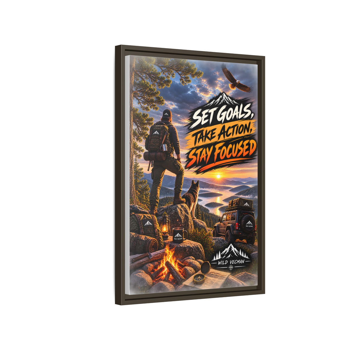 Motivational Adventure Canvas — “Set Goals, Take Action, Stay Focused”