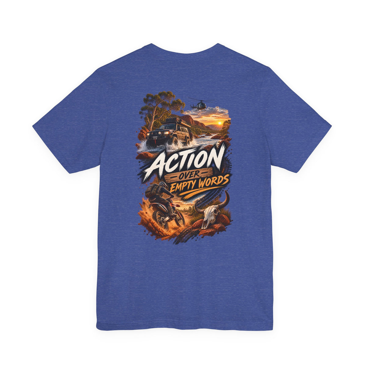 Action Over Empty Words Tee - Adventure Military Graphic T-Shirt