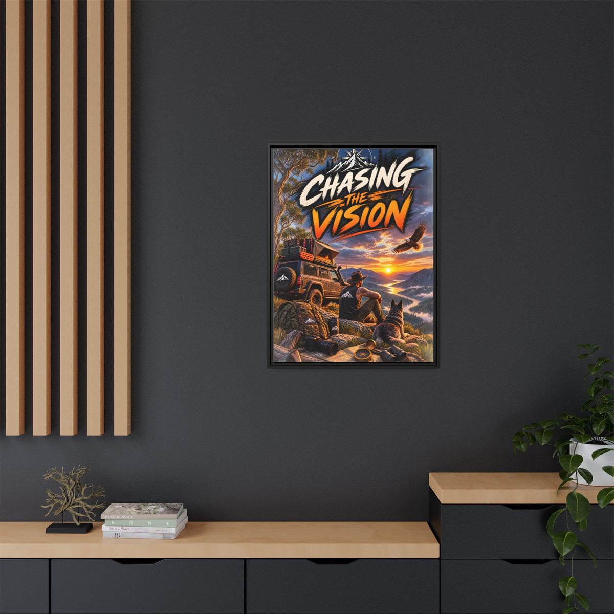 Chasing the Vision Matte Canvas Print (Framed) — Adventure Landscape Wall Art