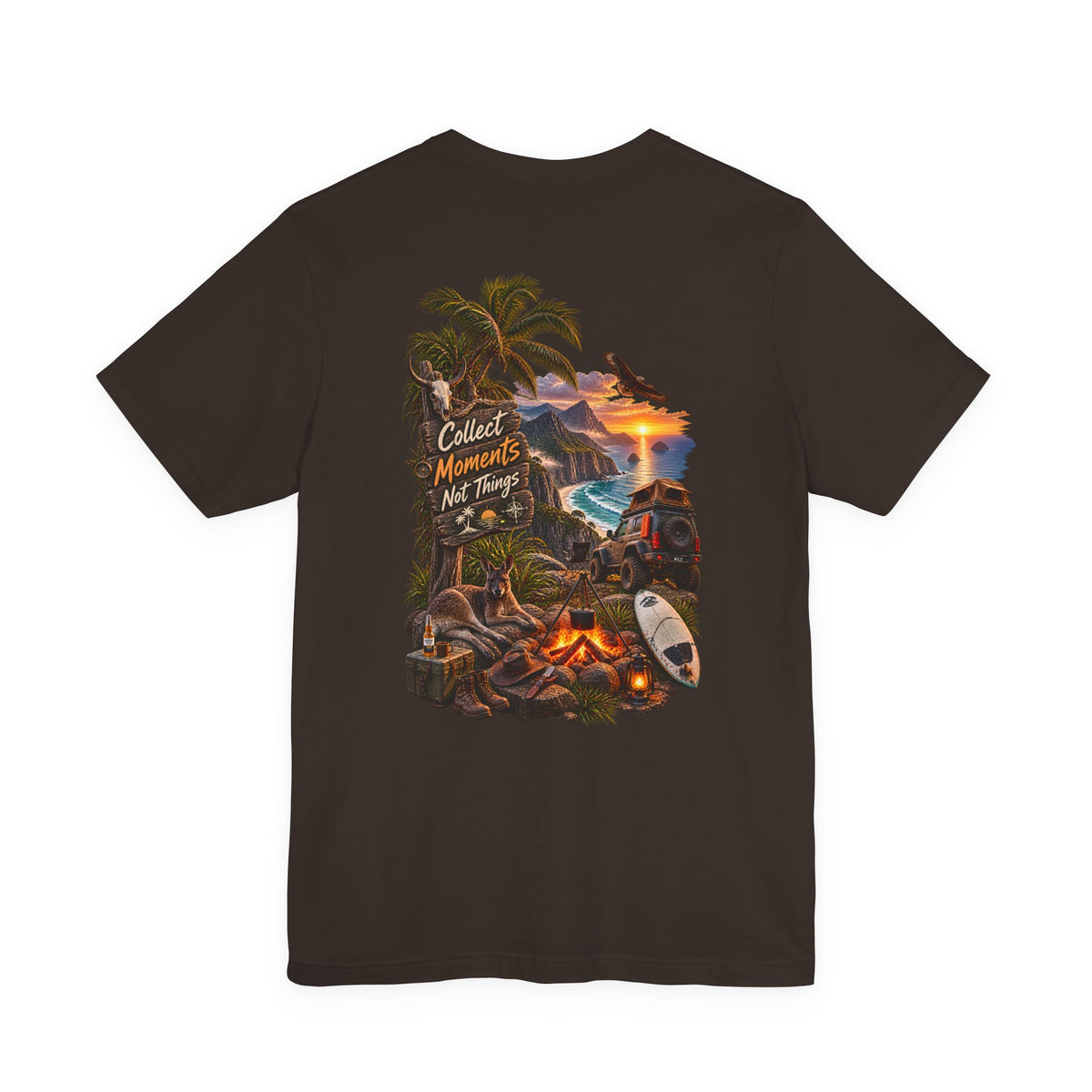 T-Shirt — "Collect Moments Not Things" Tropical Beach Camping Graphic Tee