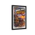 Work Hard Dream Big Framed Canvas Print — Inspirational Camping Sunset Wall Art