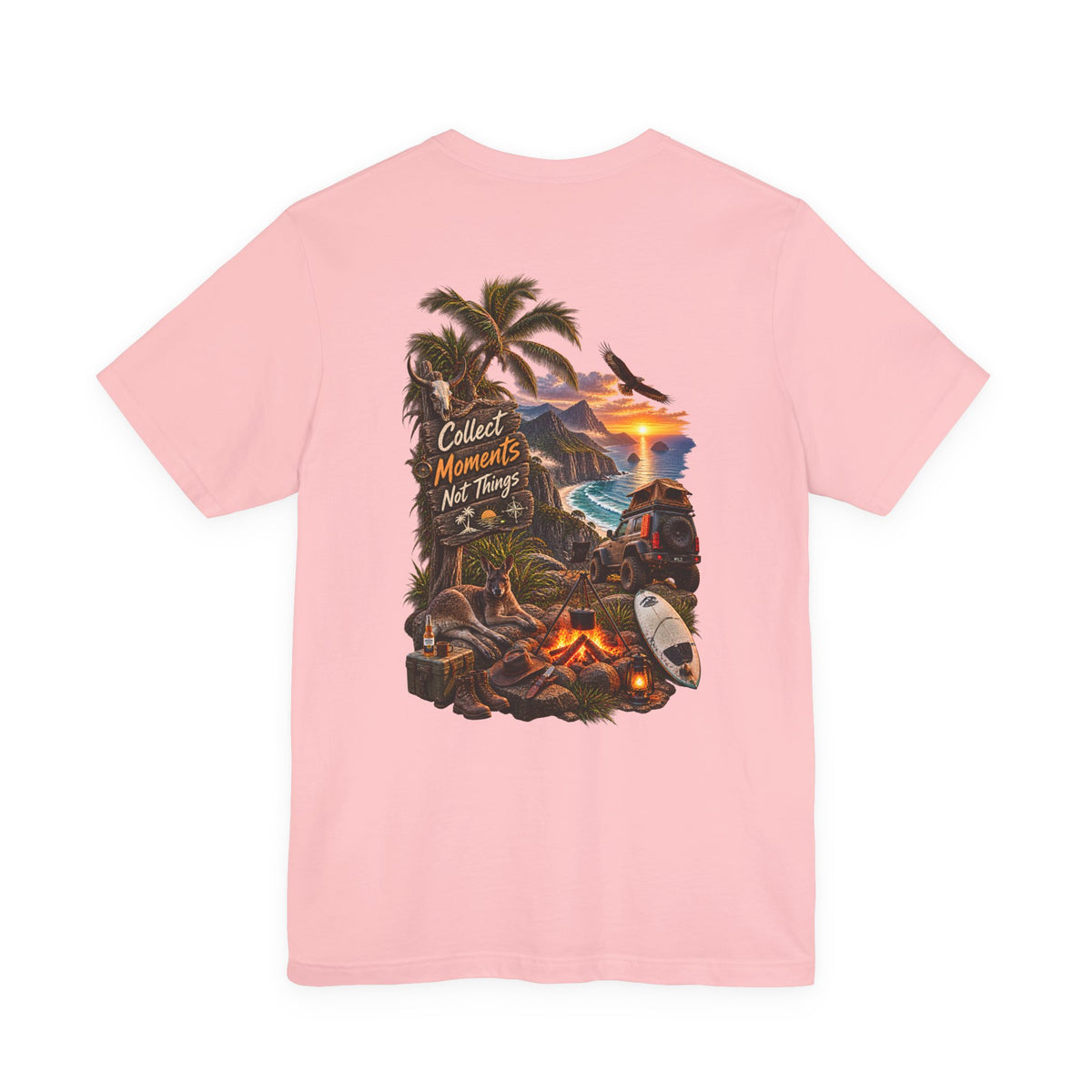 T-Shirt — "Collect Moments Not Things" Tropical Beach Camping Graphic Tee