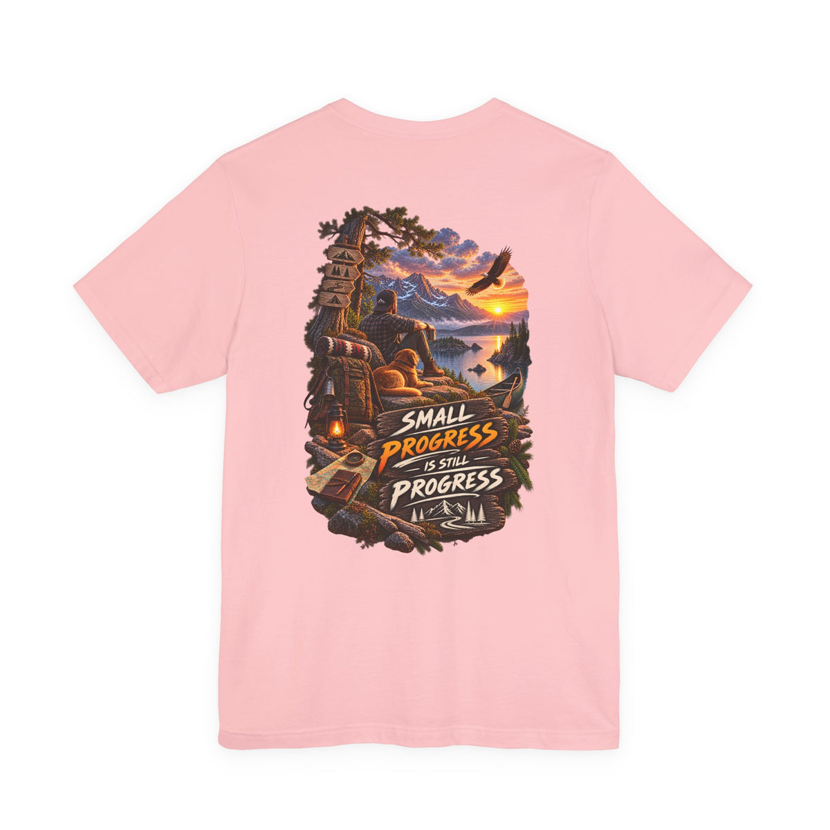 T-Shirt — "Small Progress Is Still Progress" Scenic Camping Graphic