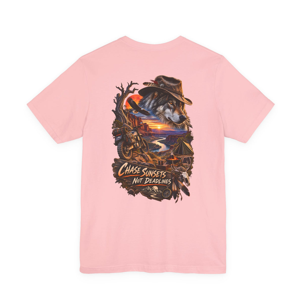 Chase Sunsets Graphic Tee — Motorcycle Sunset Rider Back Print