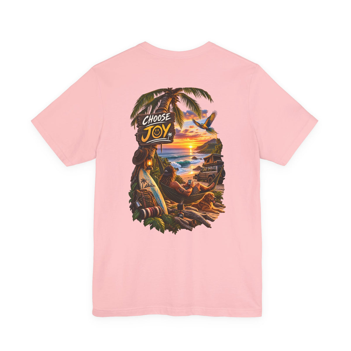 T-Shirt — 'Choose Joy' Tropical Sunset Beach Graphic Tee