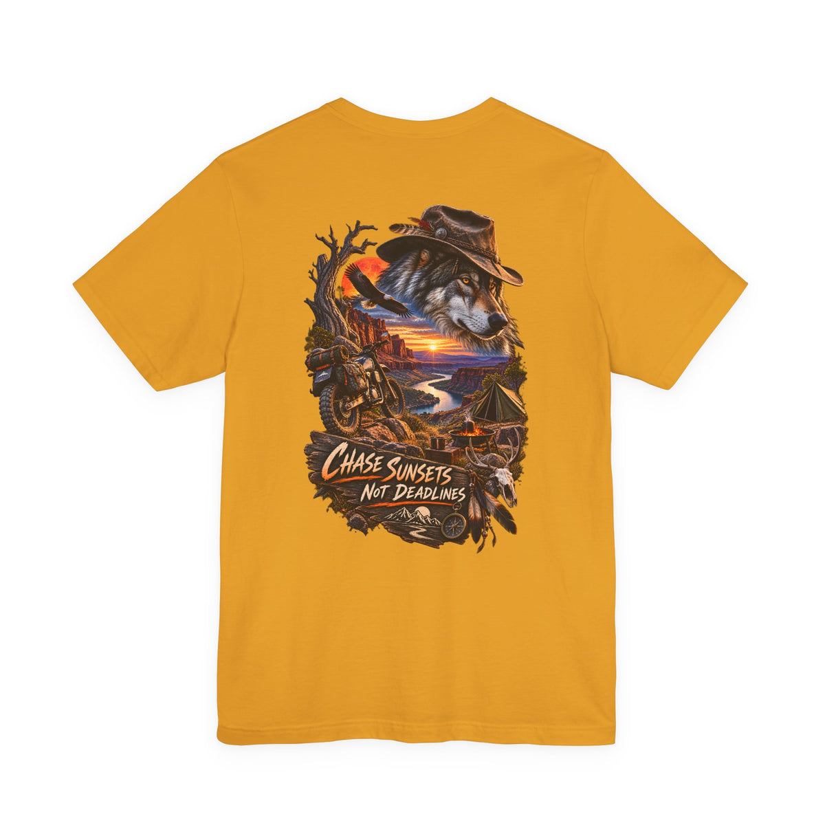 Chase Sunsets Graphic Tee — Motorcycle Sunset Rider Back Print