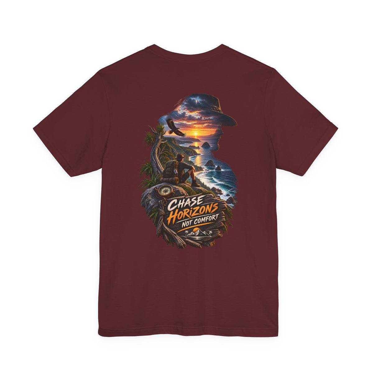 Chase Horizons Graphic Tee — 'Chase Horizons Not Comfort' Sunset Adventure T-Shirt