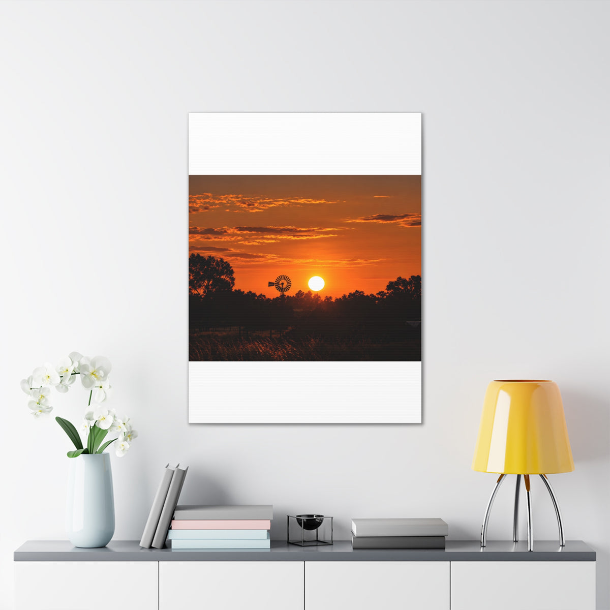 Sunset Windmill Canvas Print — Rural Farmhouse Wall Art