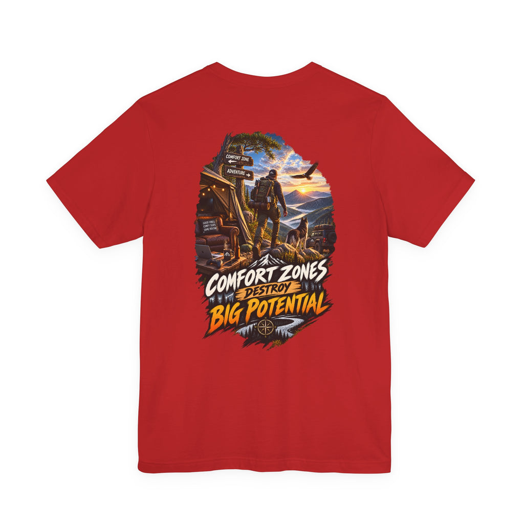 T-shirt graphique motivationnel — Impression au dos « Les zones de confort anéantissent le grand potentiel »