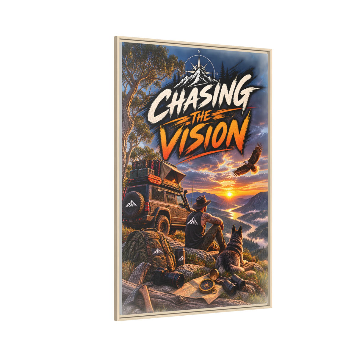 Chasing the Vision Matte Canvas Print (Framed) — Adventure Landscape Wall Art