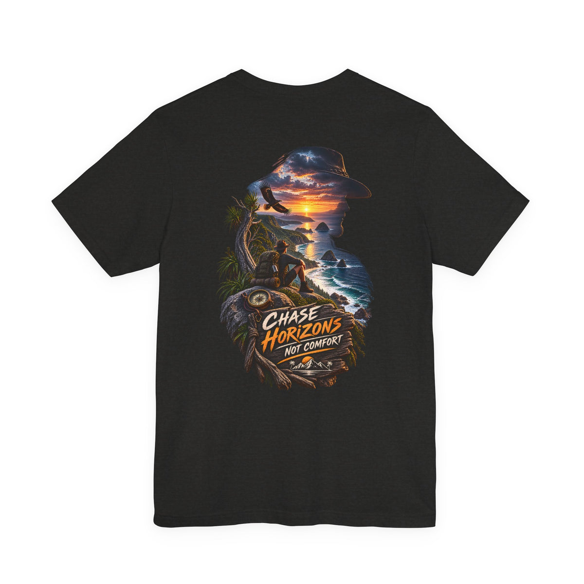 Chase Horizons Graphic Tee — 'Chase Horizons Not Comfort' Sunset Adventure T-Shirt