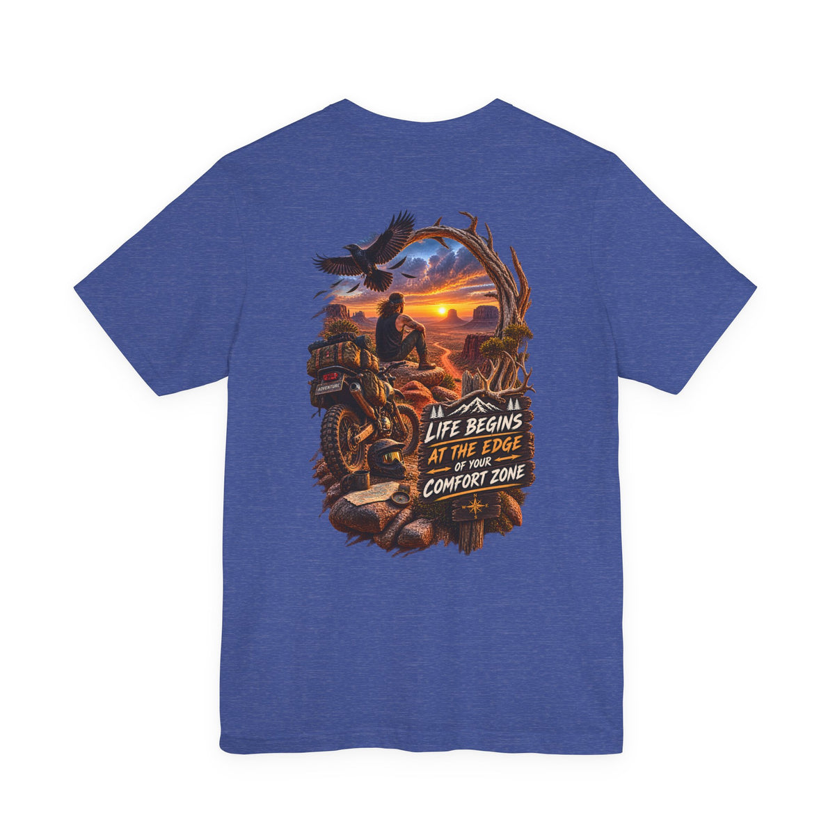Adventure Motorcycle Tee — "Life Begins at the Edge of Your Comfort Zone"