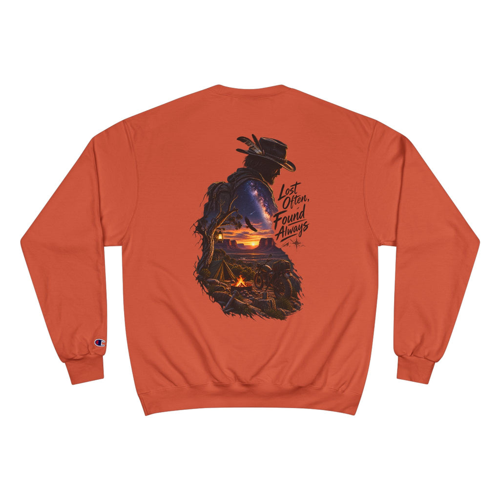 Adventure Champion Sweatshirt — 'Lost Often, Found Always' Mountain Graphic Crewneck