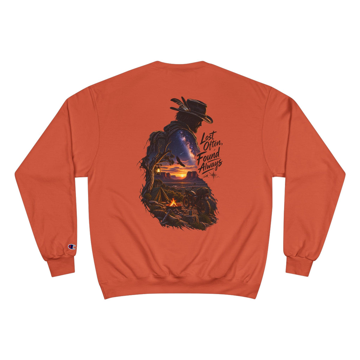 Adventure Champion Sweatshirt — 'Lost Often, Found Always' Mountain Graphic Crewneck