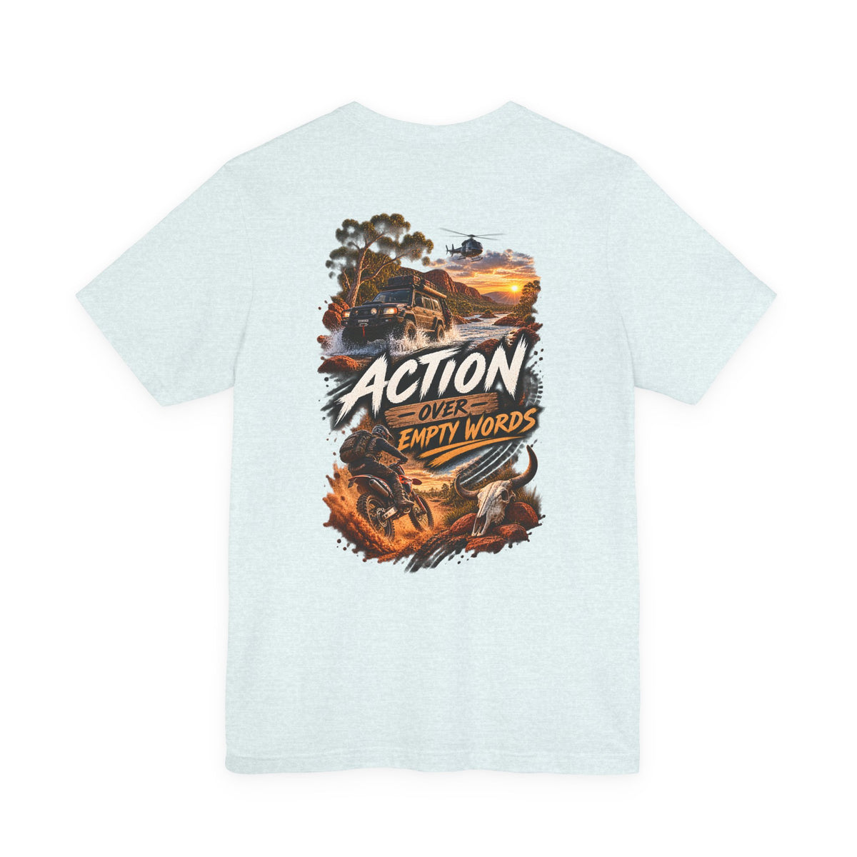 Action Over Empty Words Tee - Adventure Military Graphic T-Shirt