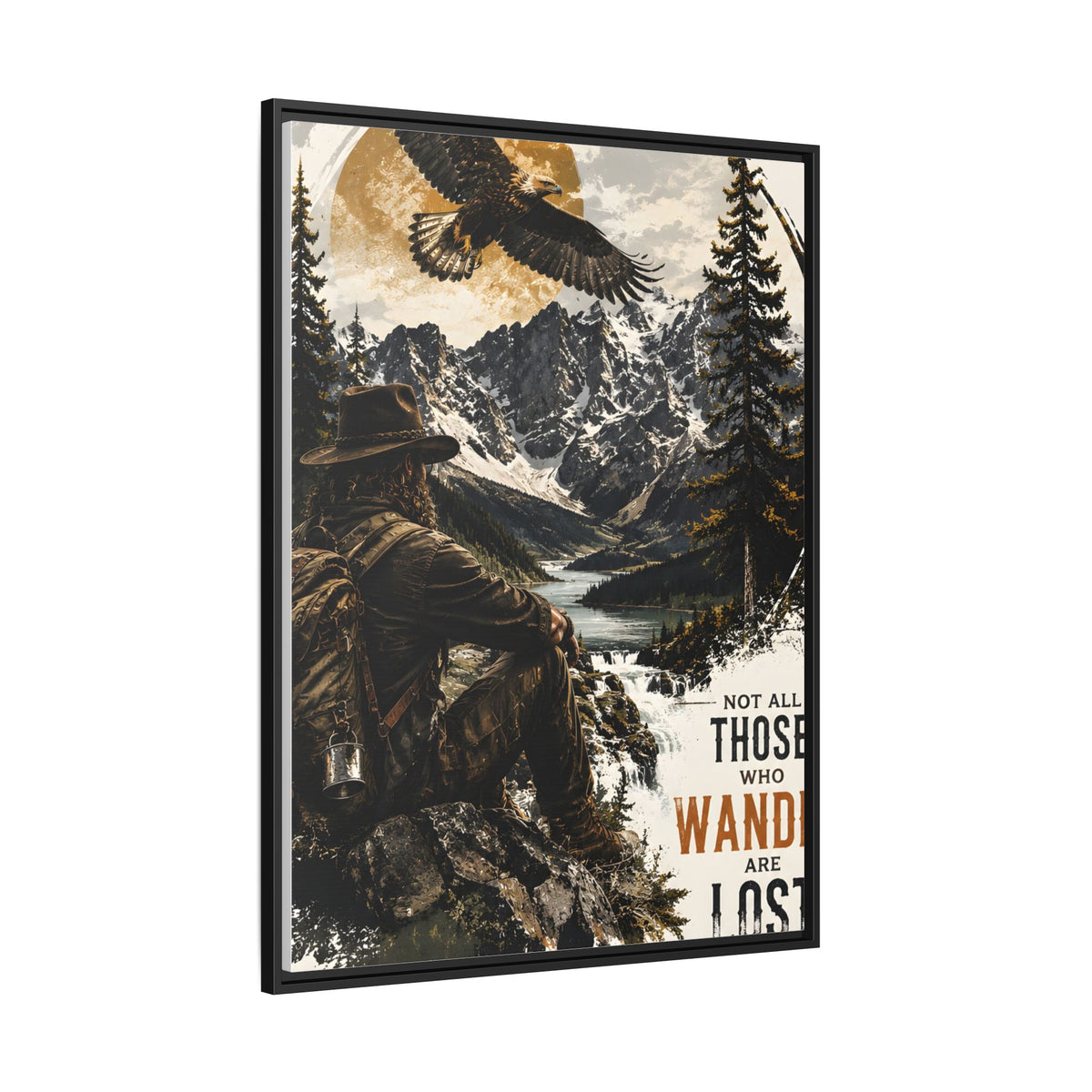 Wander Not Lost Eagle Mountain Canvas Print — Framed Matte Wall Art