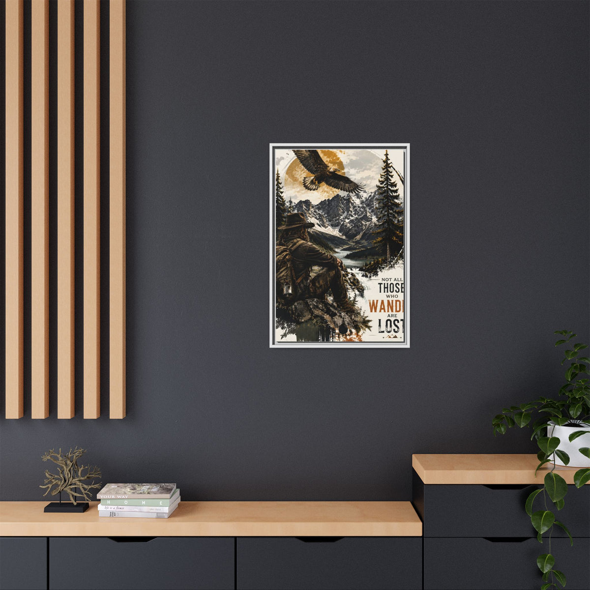 Wander Not Lost Eagle Mountain Canvas Print — Framed Matte Wall Art