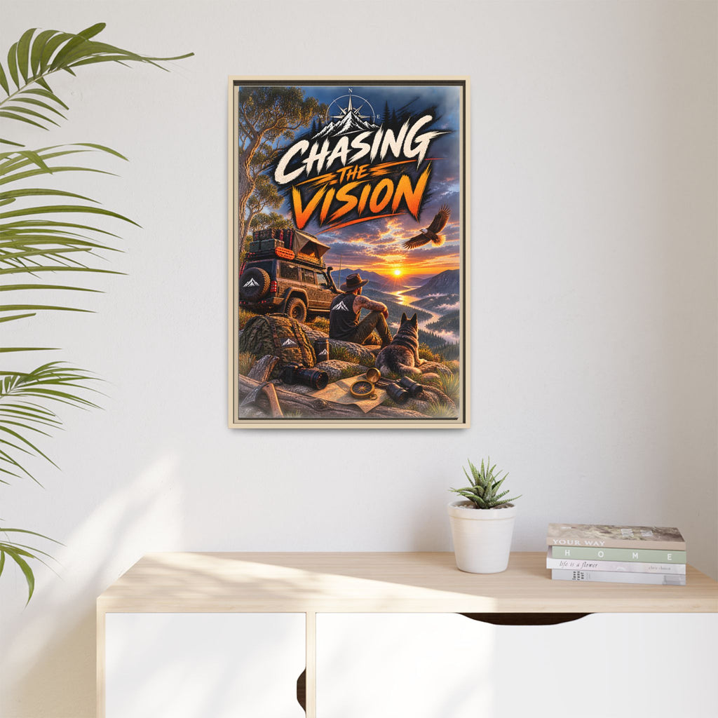 Chasing the Vision Matte Canvas Print (Framed) — Adventure Landscape Wall Art