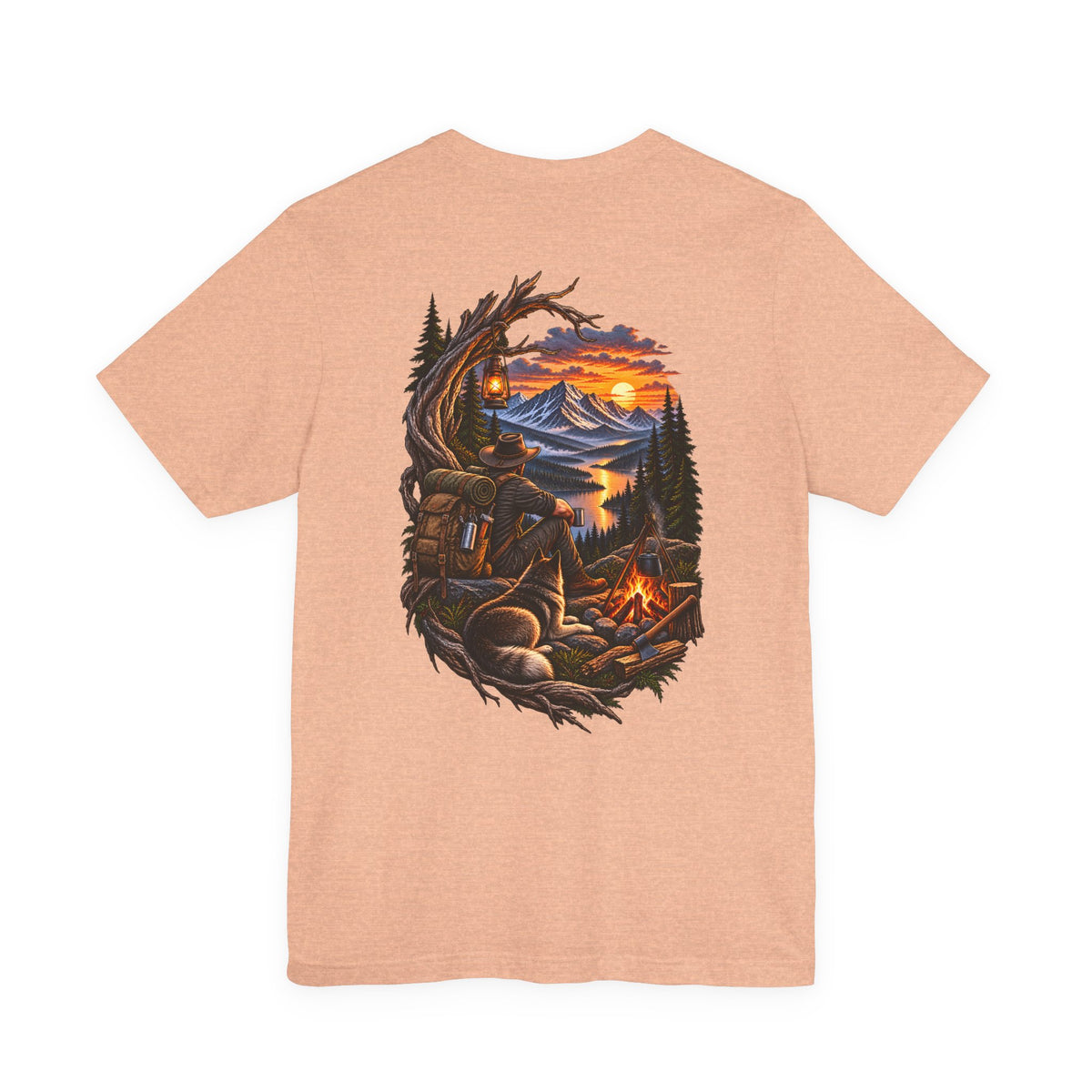 Camping Adventure T-Shirt — Mountain Sunset Campfire Graphic
