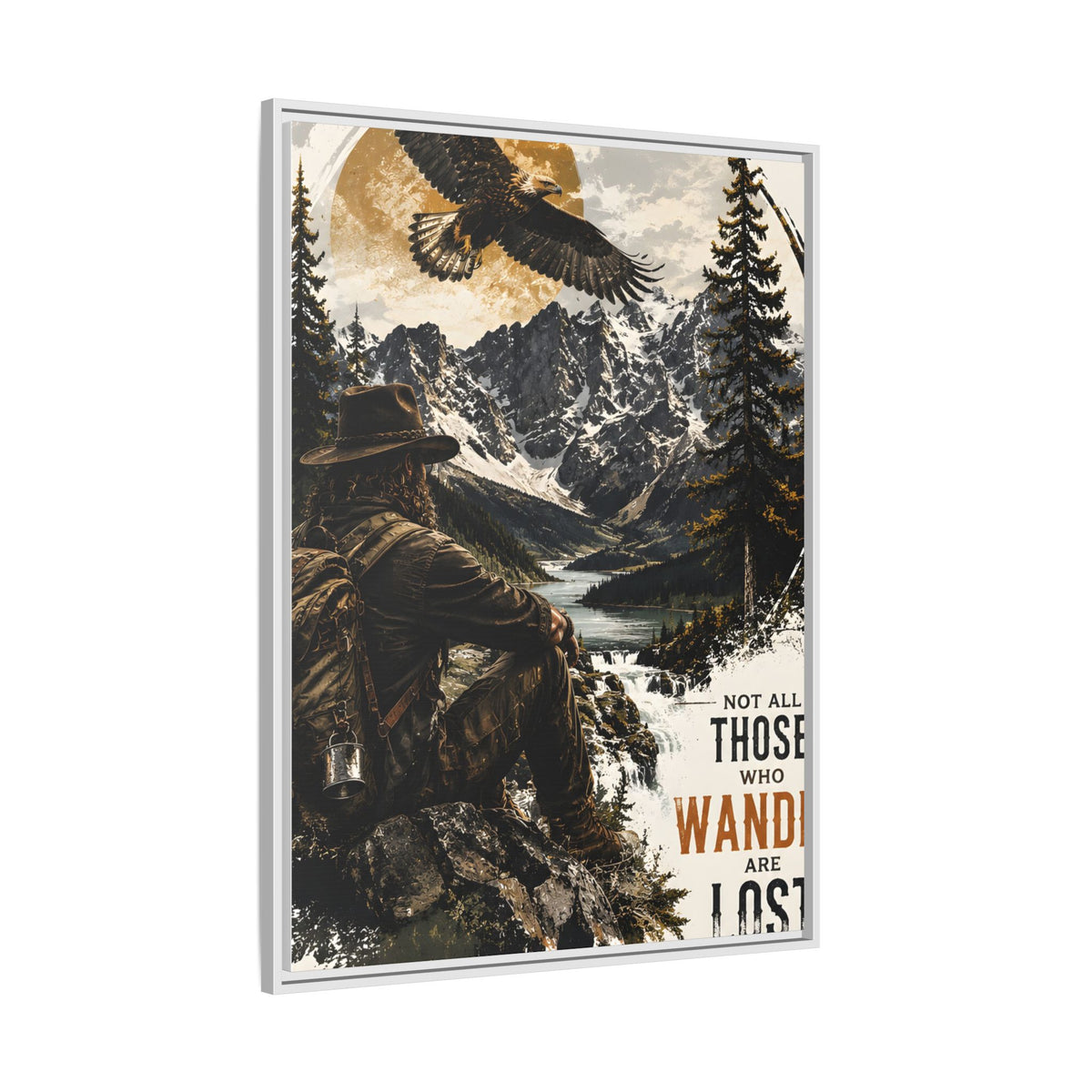 Wander Not Lost Eagle Mountain Canvas Print — Framed Matte Wall Art