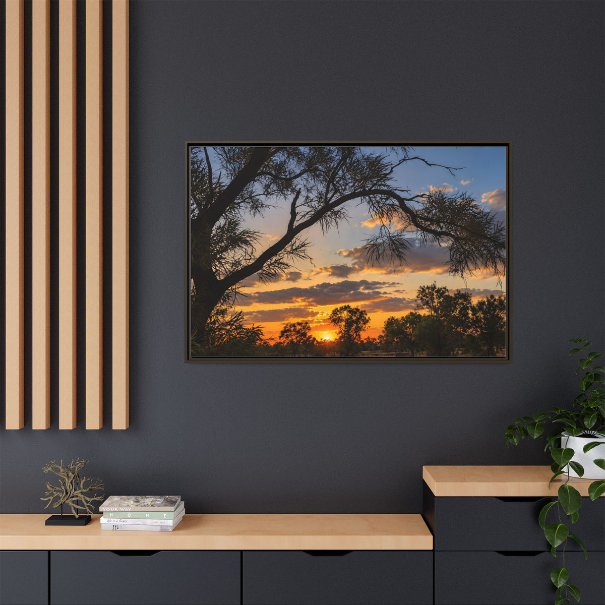 Sunset Silhouette Matte Canvas Print — Framed Landscape Wall Art