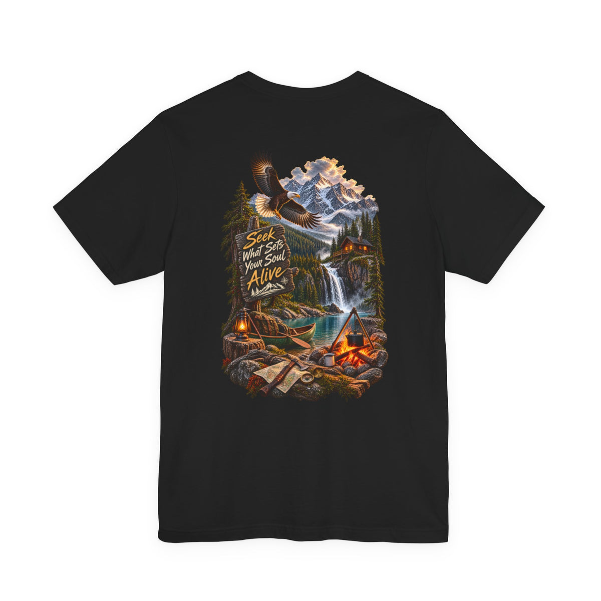 Adventure Tee — 'Seek What Sets Your Soul Alive' Mountain & Campback Graphic