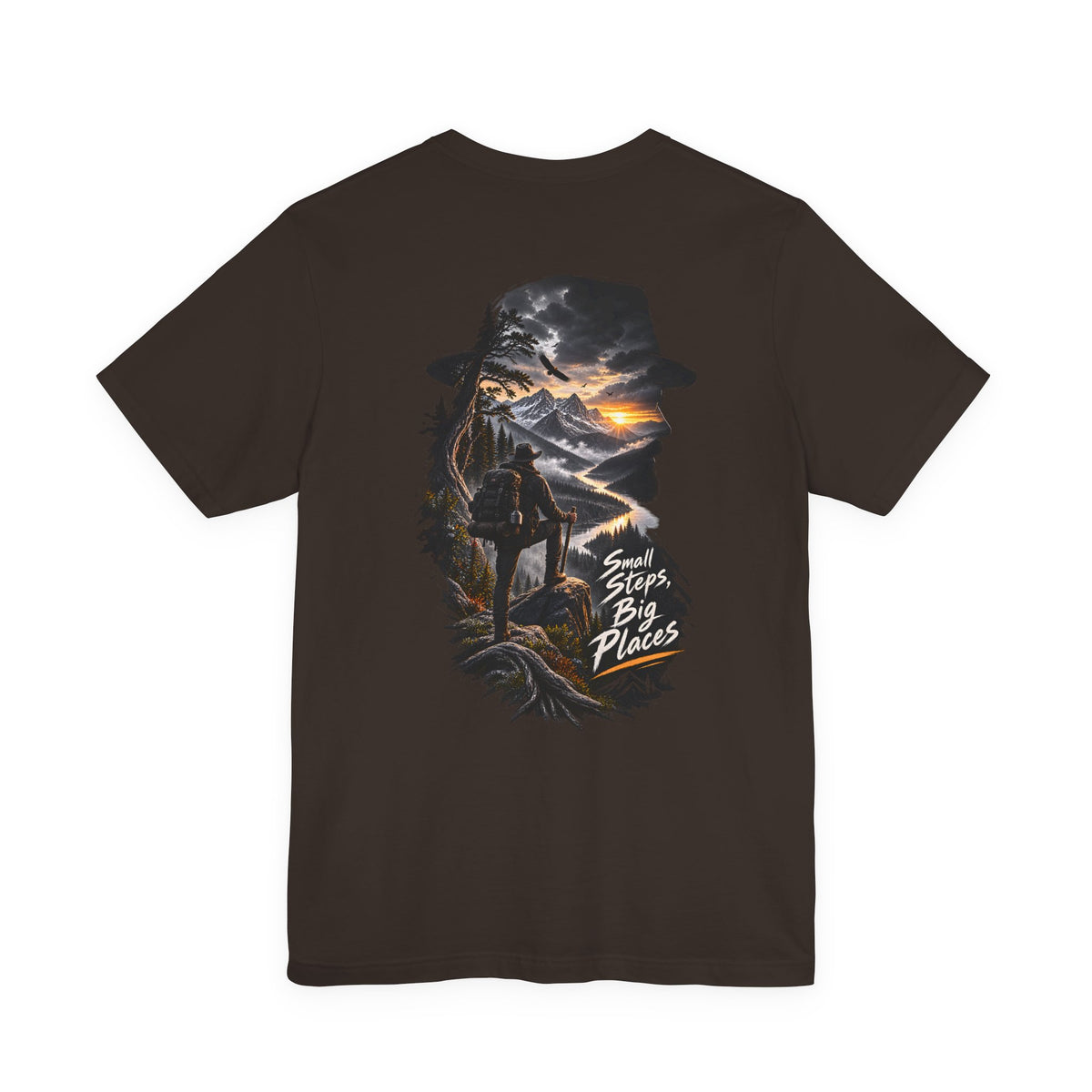Adventure Hiker Tee — 'Small Steps, Big Places' Mountain Silhouette