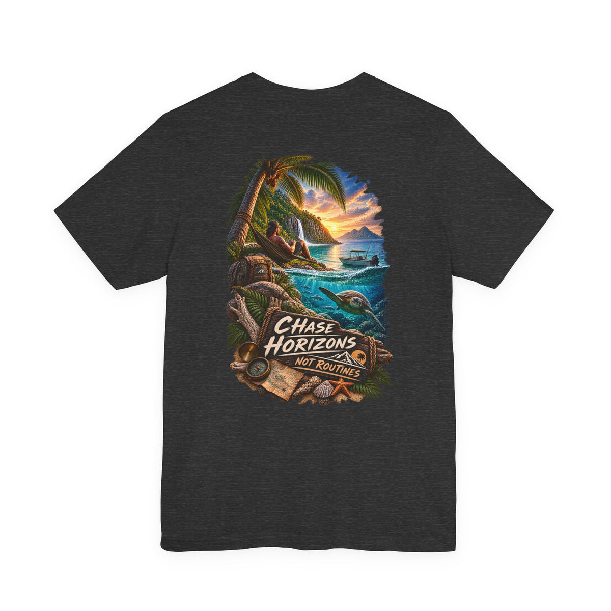 Chase Horizons Sunset Beach Tee — Adventure Coastal Graphic T-Shirt