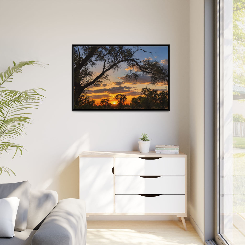 Sunset Silhouette Matte Canvas Print — Framed Landscape Wall Art