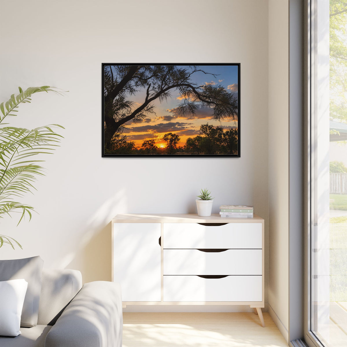 Sunset Silhouette Matte Canvas Print — Framed Landscape Wall Art