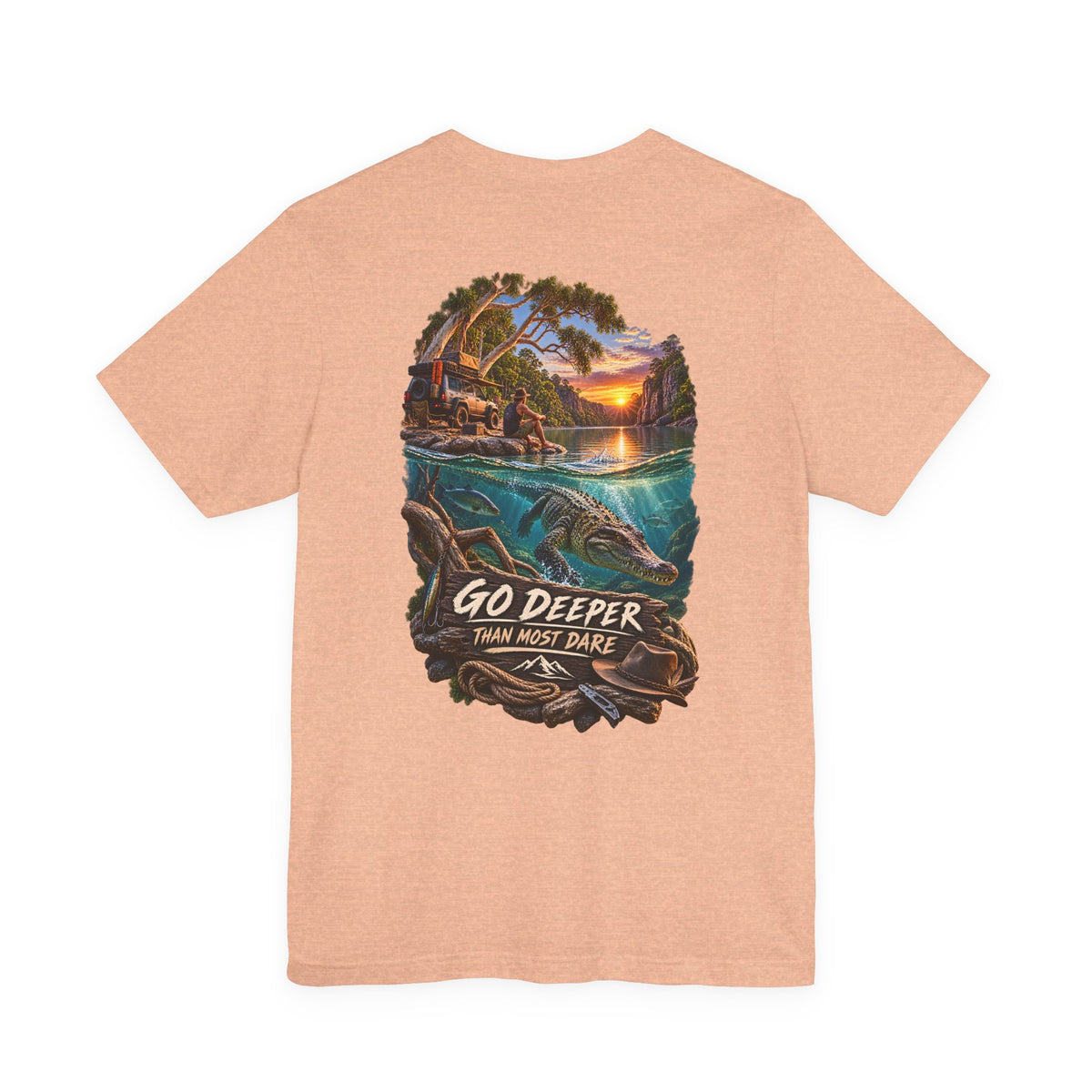 Go Deeper Dolphin Beach Tee — Nautical Sunset Ocean Graphic T‑Shirt