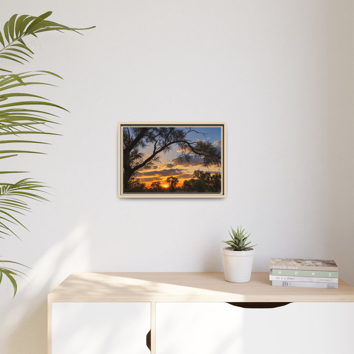 Sunset Silhouette Matte Canvas Print — Framed Landscape Wall Art
