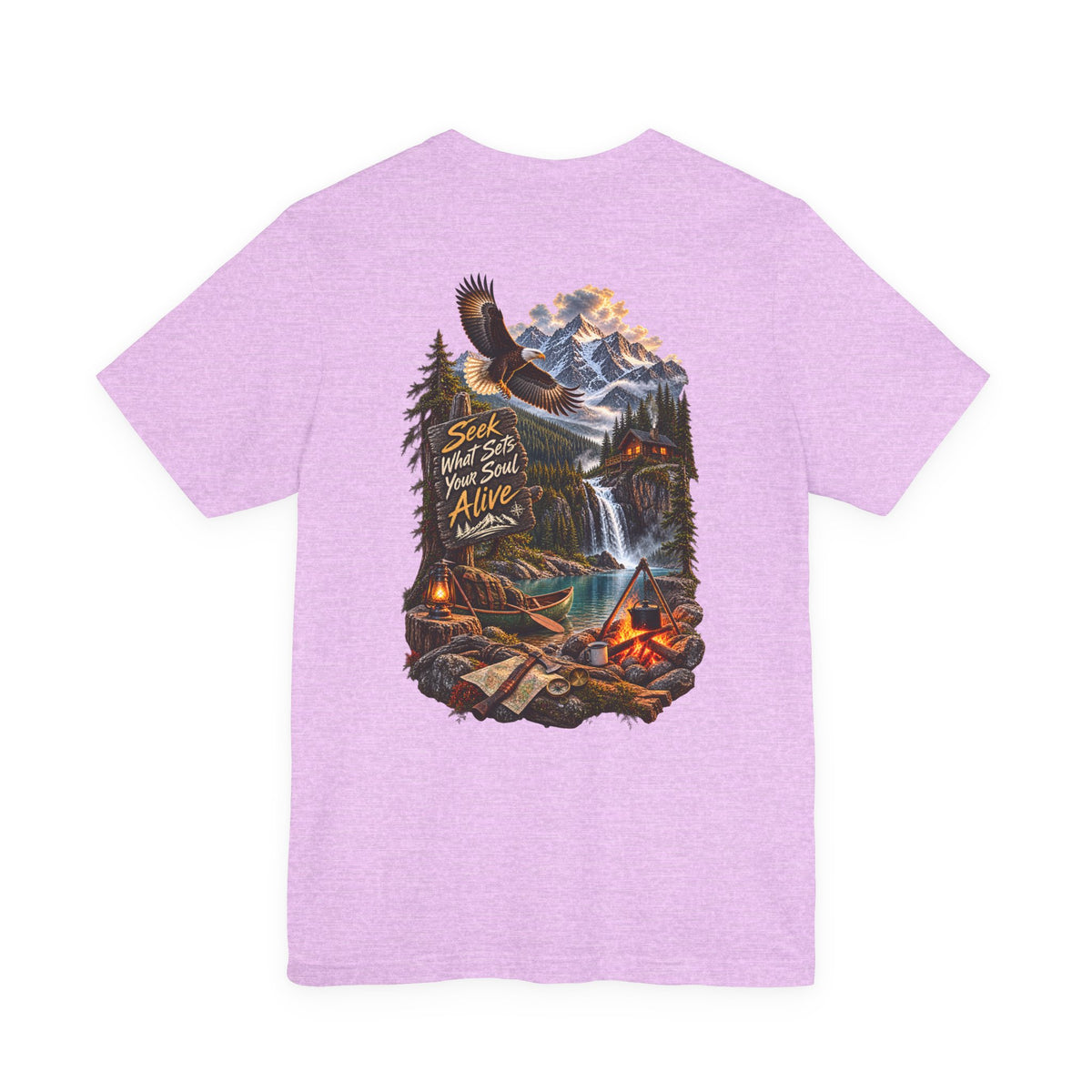 Adventure Tee — 'Seek What Sets Your Soul Alive' Mountain & Campback Graphic