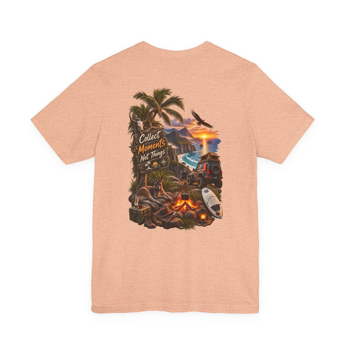 T-Shirt — "Collect Moments Not Things" Tropical Beach Camping Graphic Tee