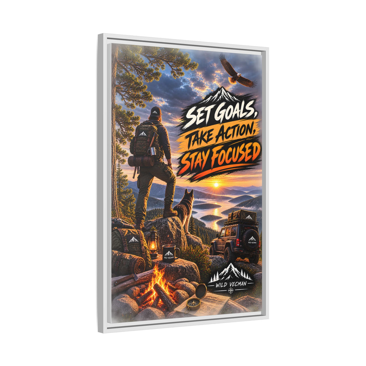 Motivational Adventure Canvas — “Set Goals, Take Action, Stay Focused”