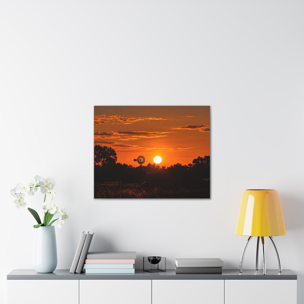 Sunset Windmill Canvas Print — Rural Farmhouse Wall Art
