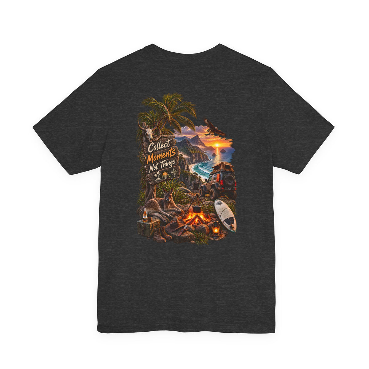 T-Shirt — "Collect Moments Not Things" Tropical Beach Camping Graphic Tee