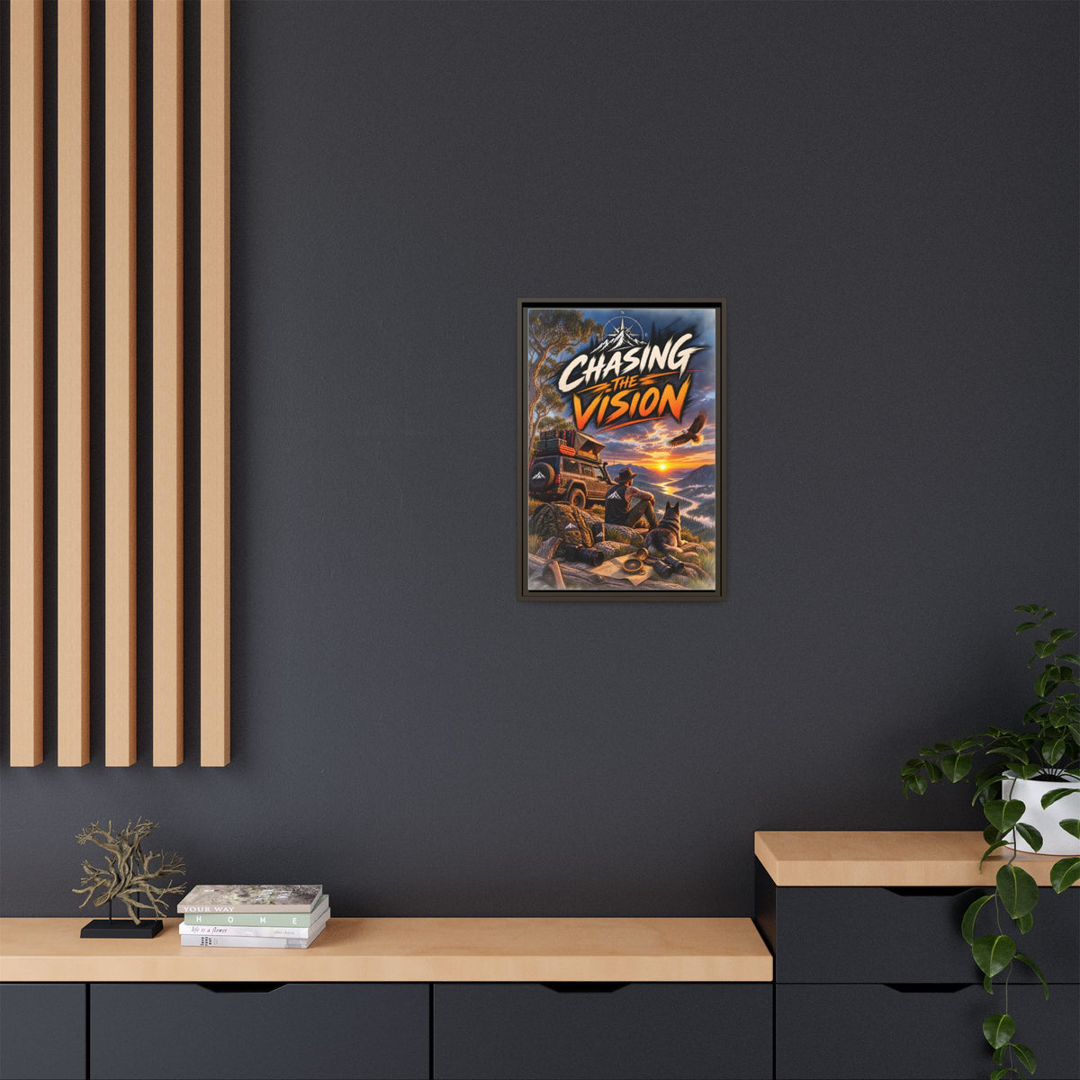 Chasing the Vision Matte Canvas Print (Framed) — Adventure Landscape Wall Art