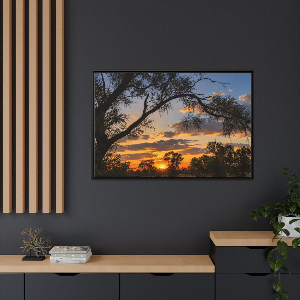Sunset Silhouette Matte Canvas Print — Framed Landscape Wall Art