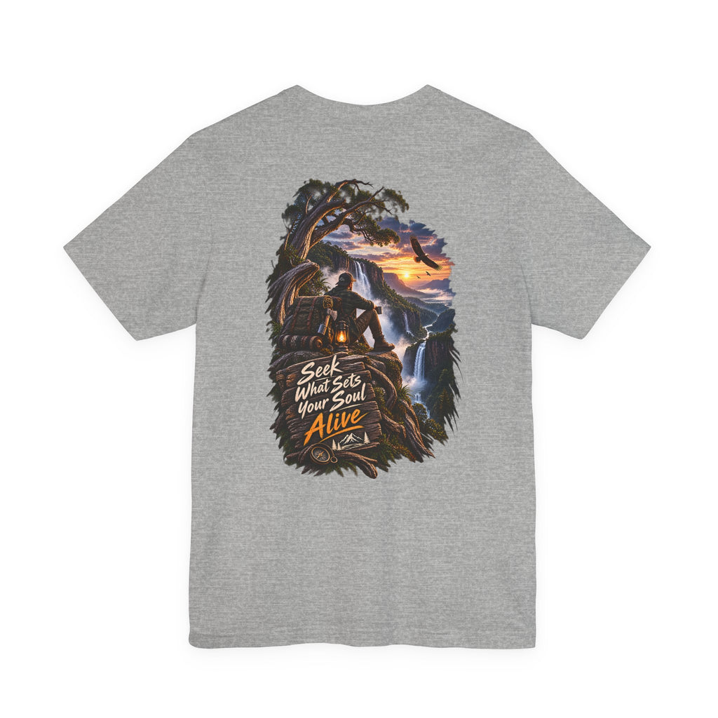 T-shirt graphique Aventure — T-shirt de randonnée nature « Seek What Sets Your Soul Alive »