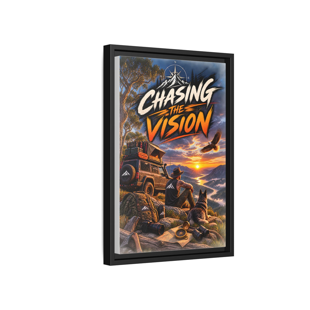 Chasing the Vision Matte Canvas Print (Framed) — Adventure Landscape Wall Art