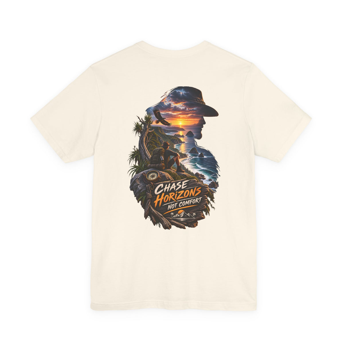 Chase Horizons Graphic Tee — 'Chase Horizons Not Comfort' Sunset Adventure T-Shirt