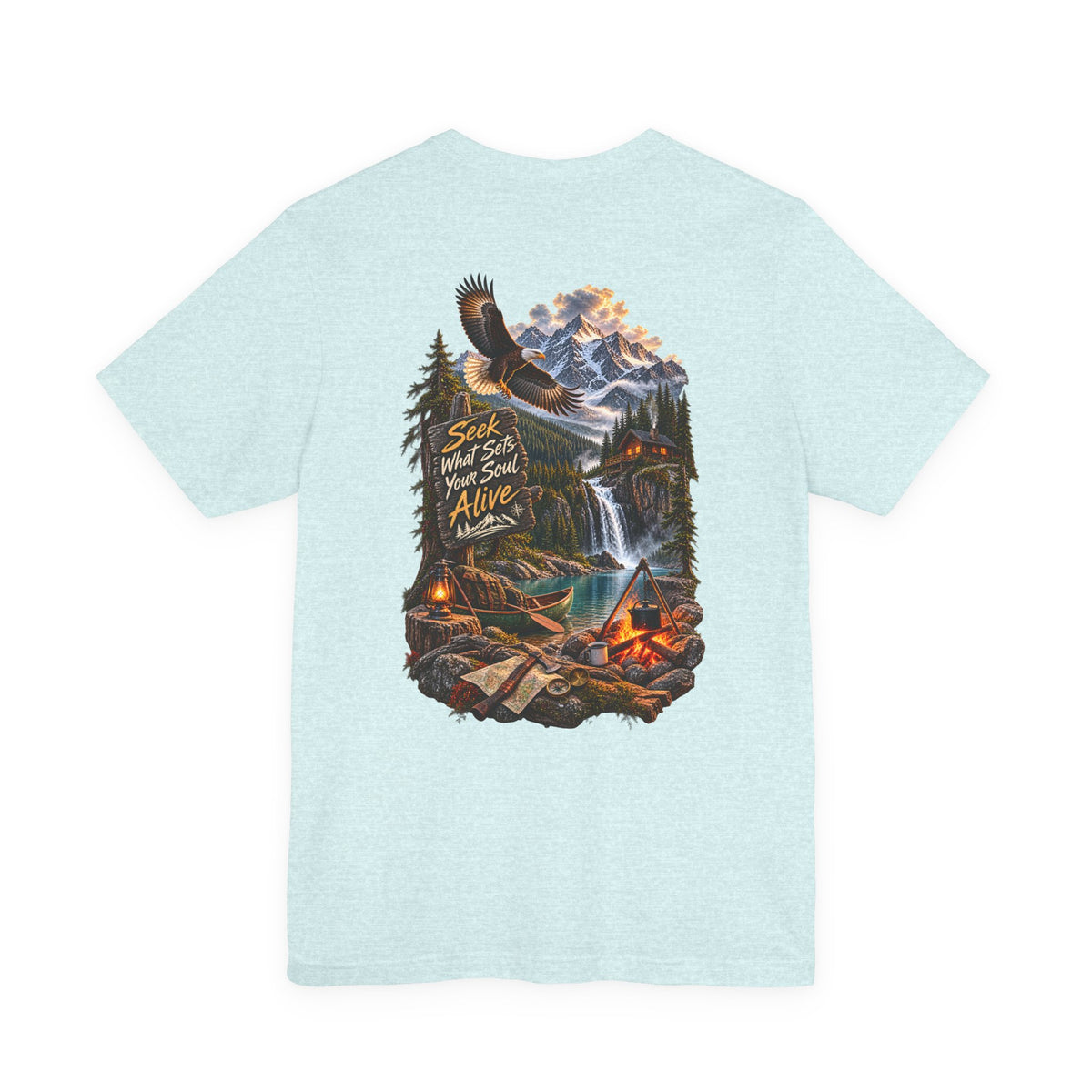 Adventure Tee — 'Seek What Sets Your Soul Alive' Mountain & Campback Graphic