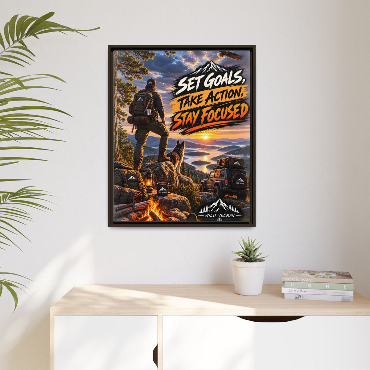 Motivational Adventure Canvas — “Set Goals, Take Action, Stay Focused”