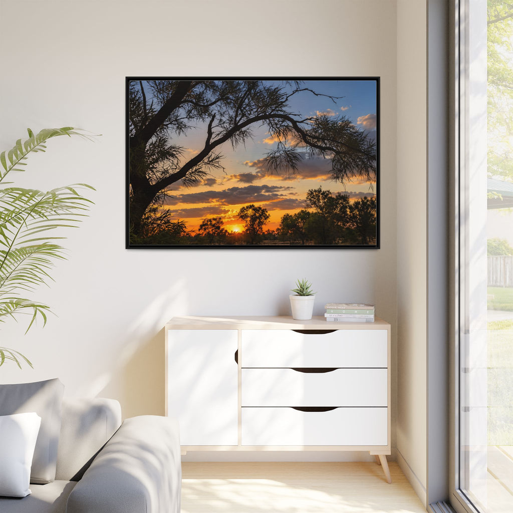 Sunset Silhouette Matte Canvas Print — Framed Landscape Wall Art